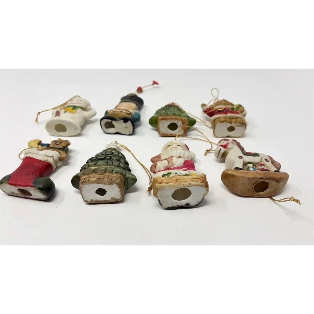 Vintage Ceramic Christmas Ornaments Set 8 Santa‎ Teddy Bear Tree Snowman drummer